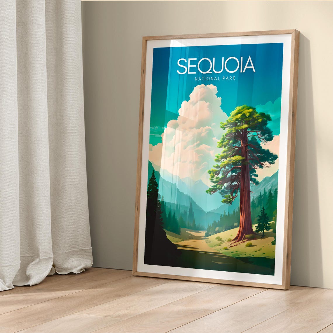 Sequoia National Park Poster with Giant Redwood Tree and Mountains - Image 5