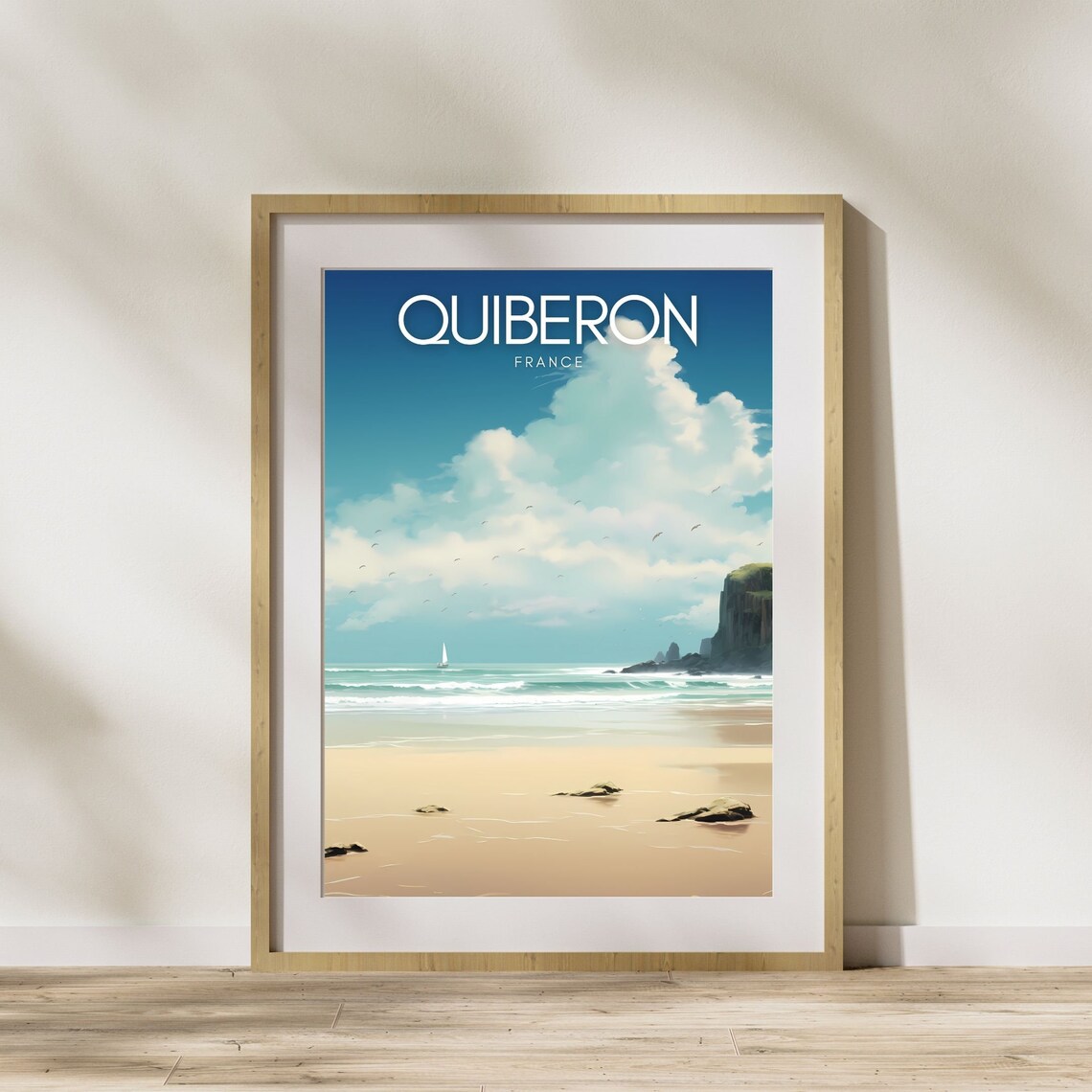 Quiberon France Brittany Cliffs Sailboat Golden Beach Travel Poster - Image 3