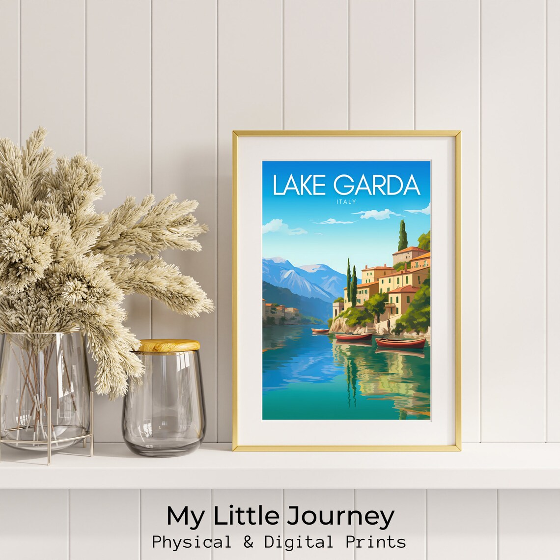 Lake Garda Italy Lakeside Village Colorful Boats Travel Poster - Image 2