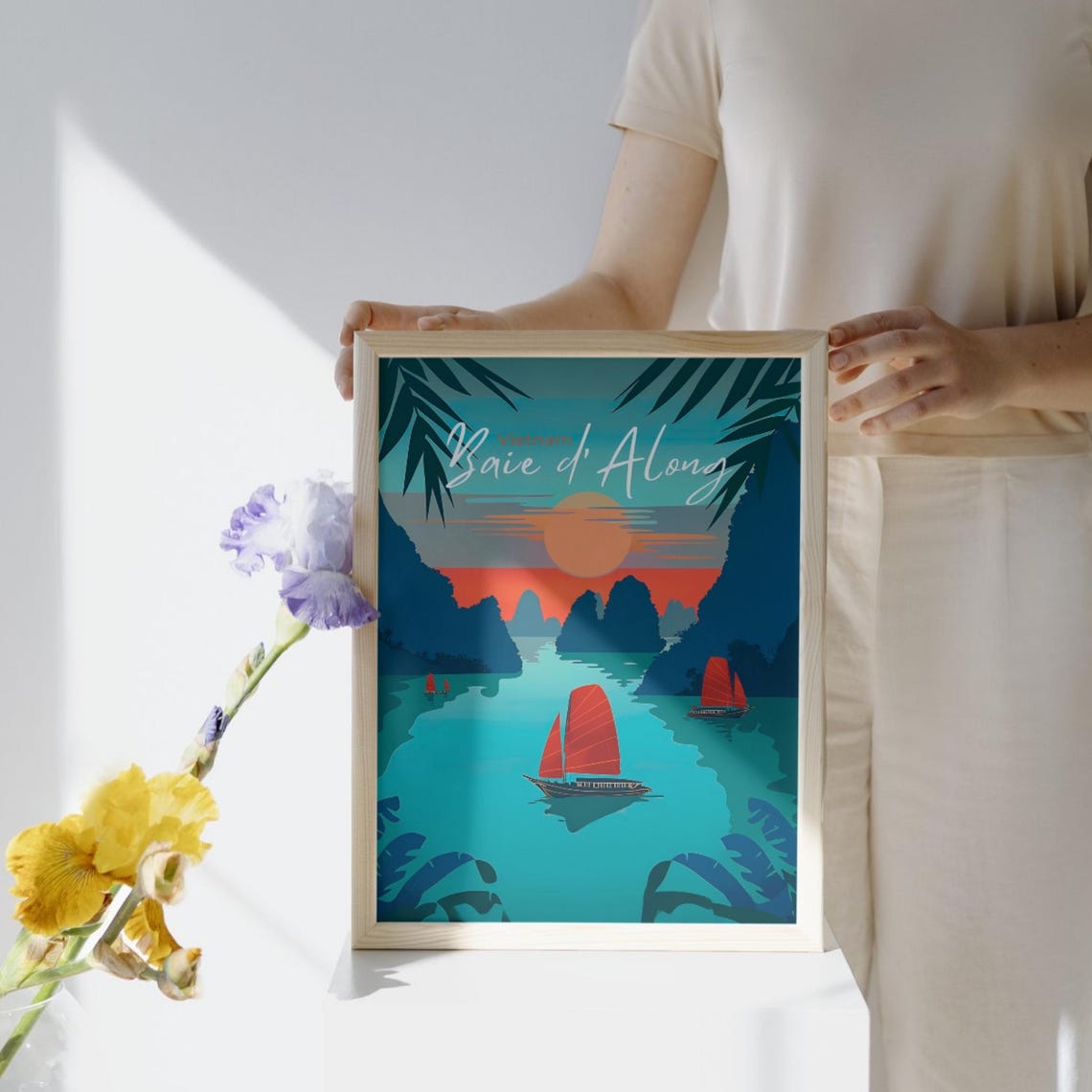 Ha Long Bay Vietnam Sunset Junk Boats Limestone Karst Poster - Image 2