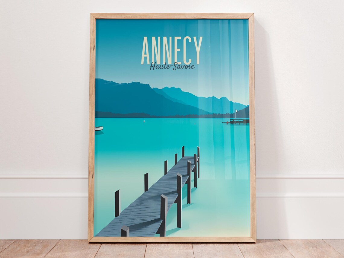 Annecy France Vintage Travel Poster, Alpine Landscape