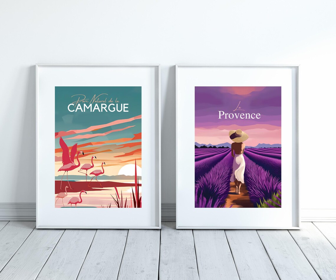 Parc Naturel De La Camargue Flamingos Sunset France Travel Poster - Image 3