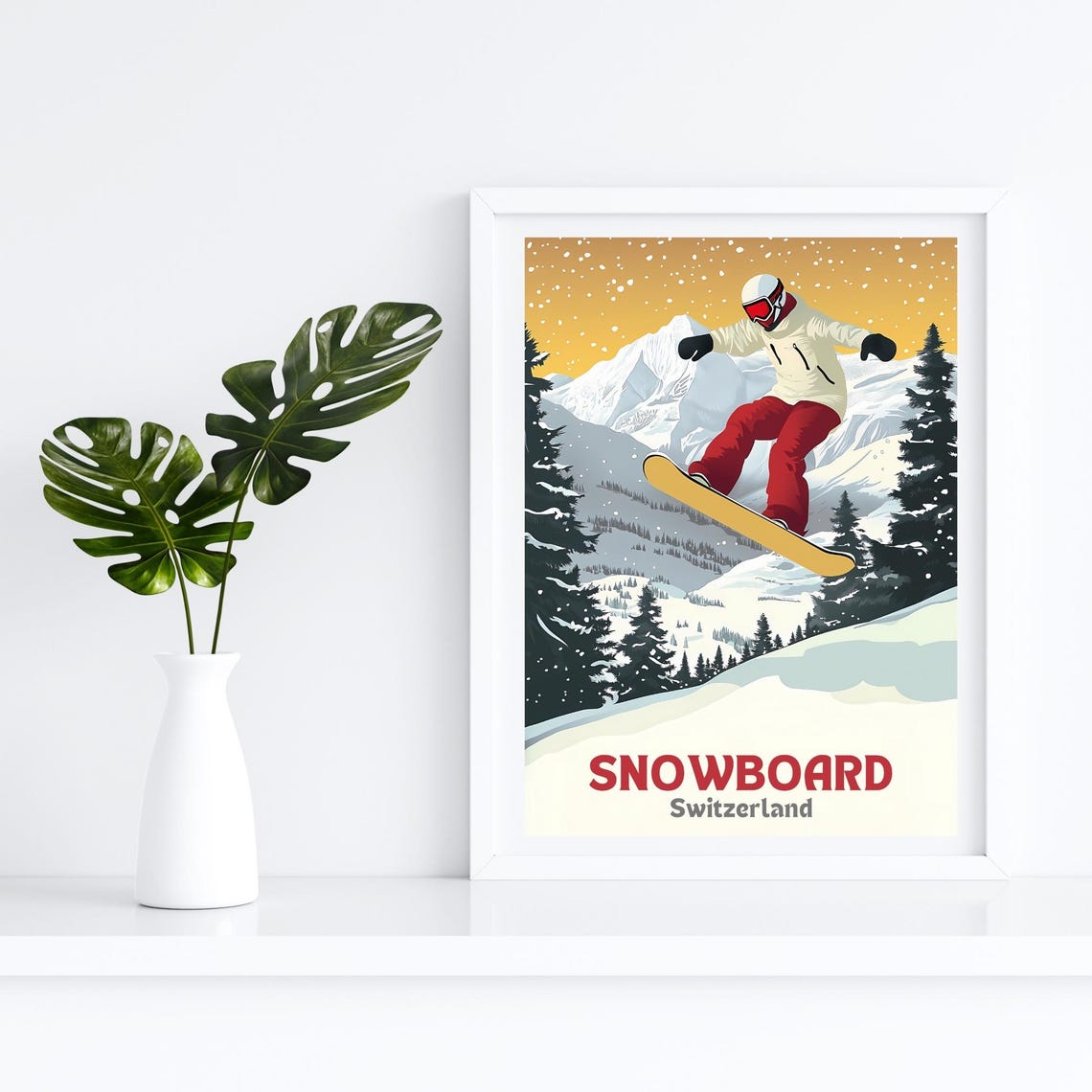 Snowboard Switzerland Jumping Snowboarder Alpine Slopes Poster - Image 3