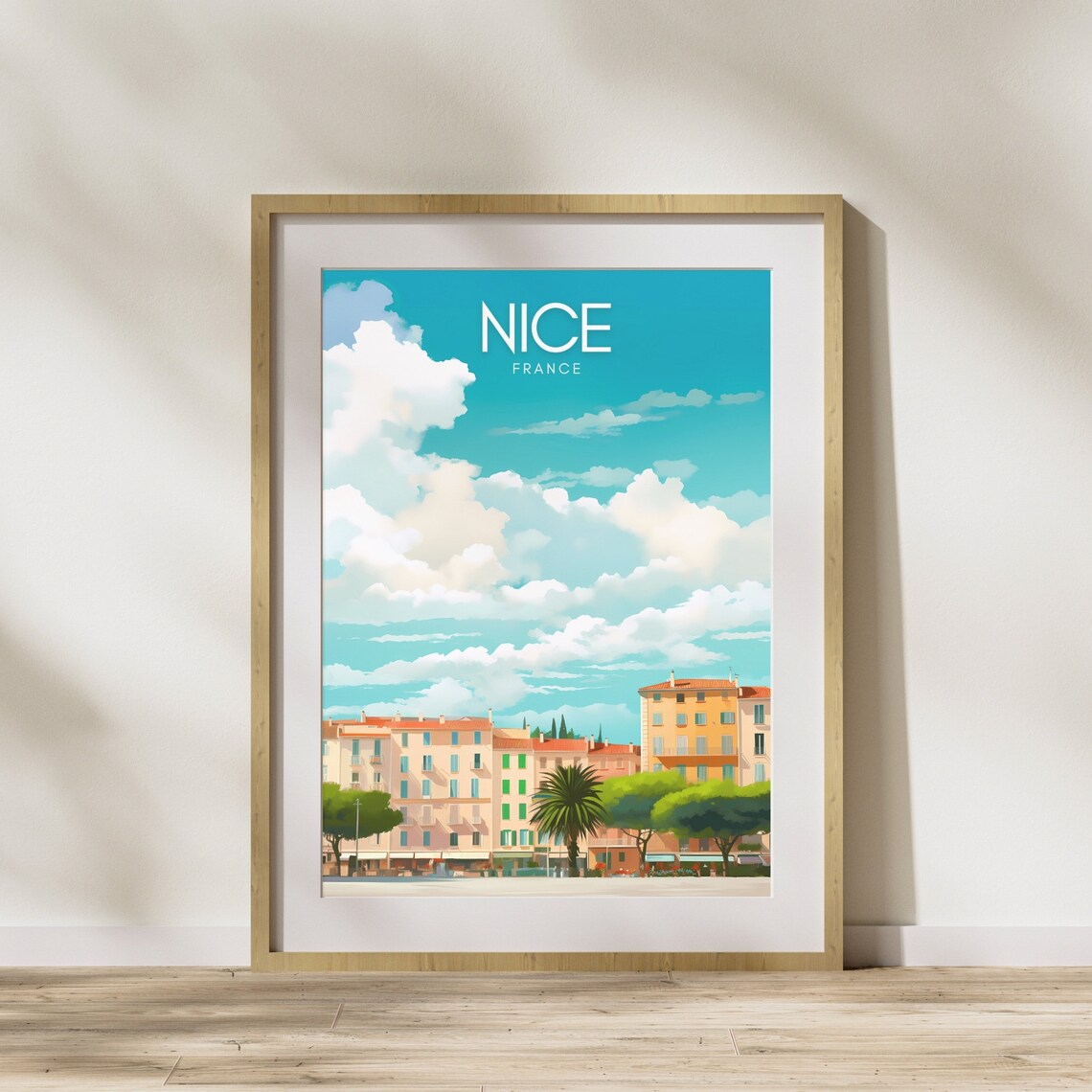 Nice France Pastel Waterfront Buildings Riviera Travel Poster Art - Image 2