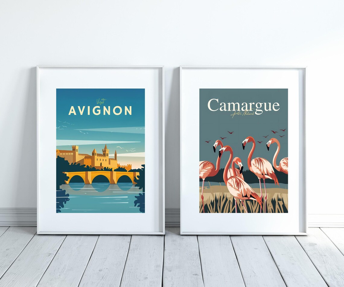 Avignon France Pont Bridge Papal Palace River View Travel Poster - Image 3