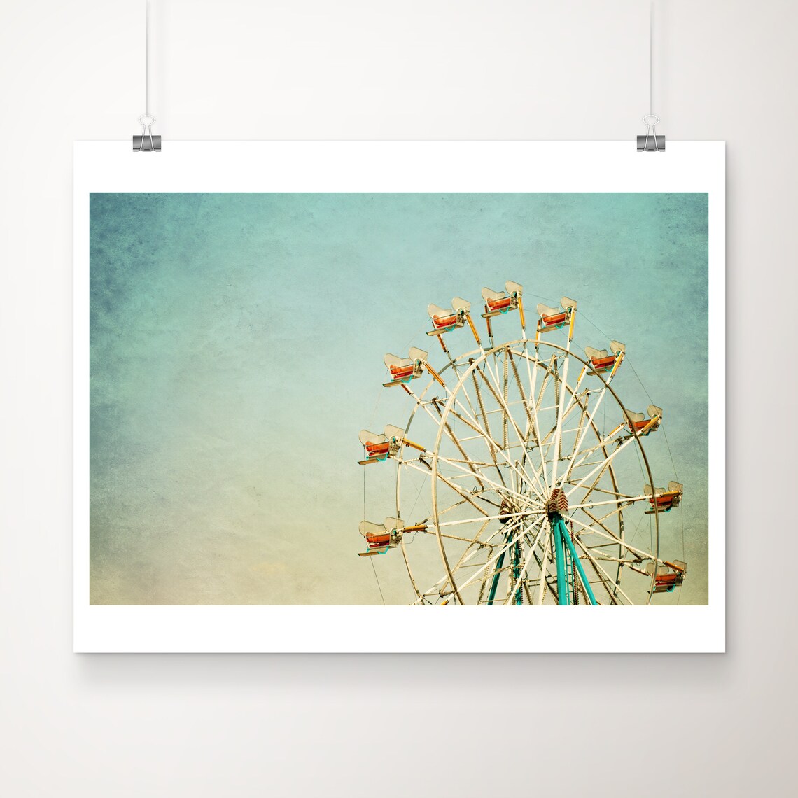 Vintage Ferris Wheel Carnival Against Teal Sky Fairground Poster