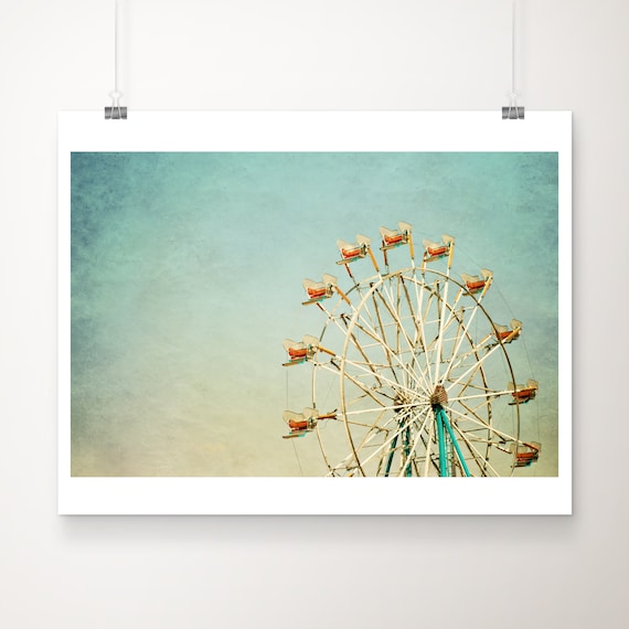 Vintage Ferris Wheel Carnival Against Teal Sky Fairground Poster