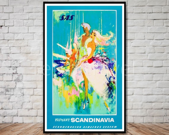 Scandinavian Travel Poster Instant Scandinavian Airlines System Retro Travel Print Scandinavian Wall Art