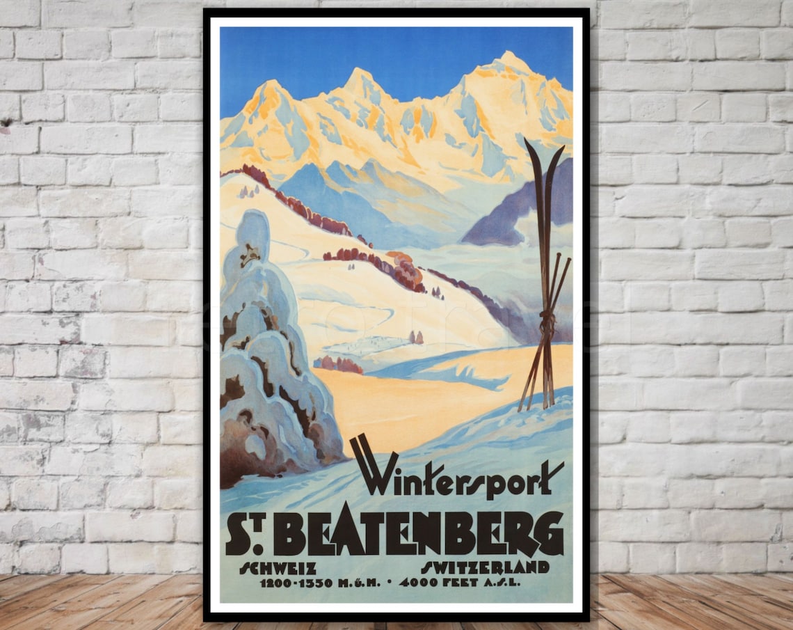 St Beatenberg Switzerland Vintage Ski Poster Wintersport Alpine Retro Art