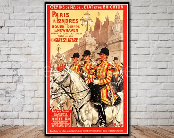 Paris To London Vintage French Railway Poster Horse Guards Route Art