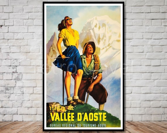Valle Daoste Italy Travel Poster Instant Retro Travel Print Hiking Poster Italian Alps Wall Art