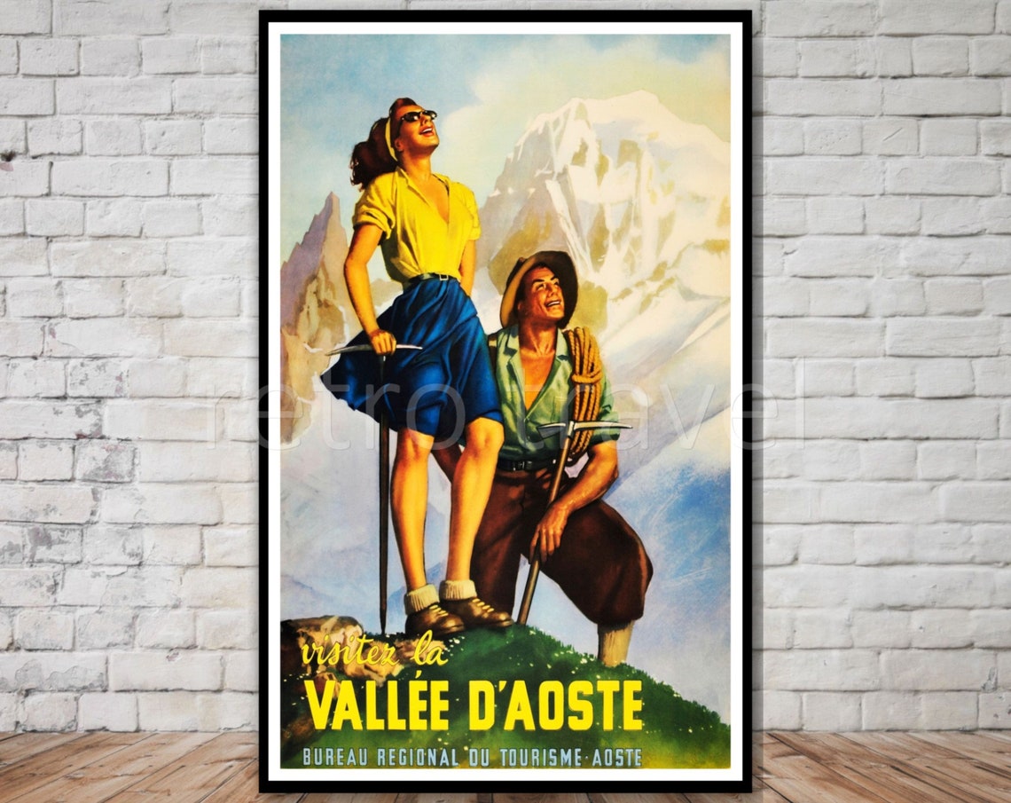 Visitez La Vallee D Aoste Vintage Mountaineer Alpine Travel Poster