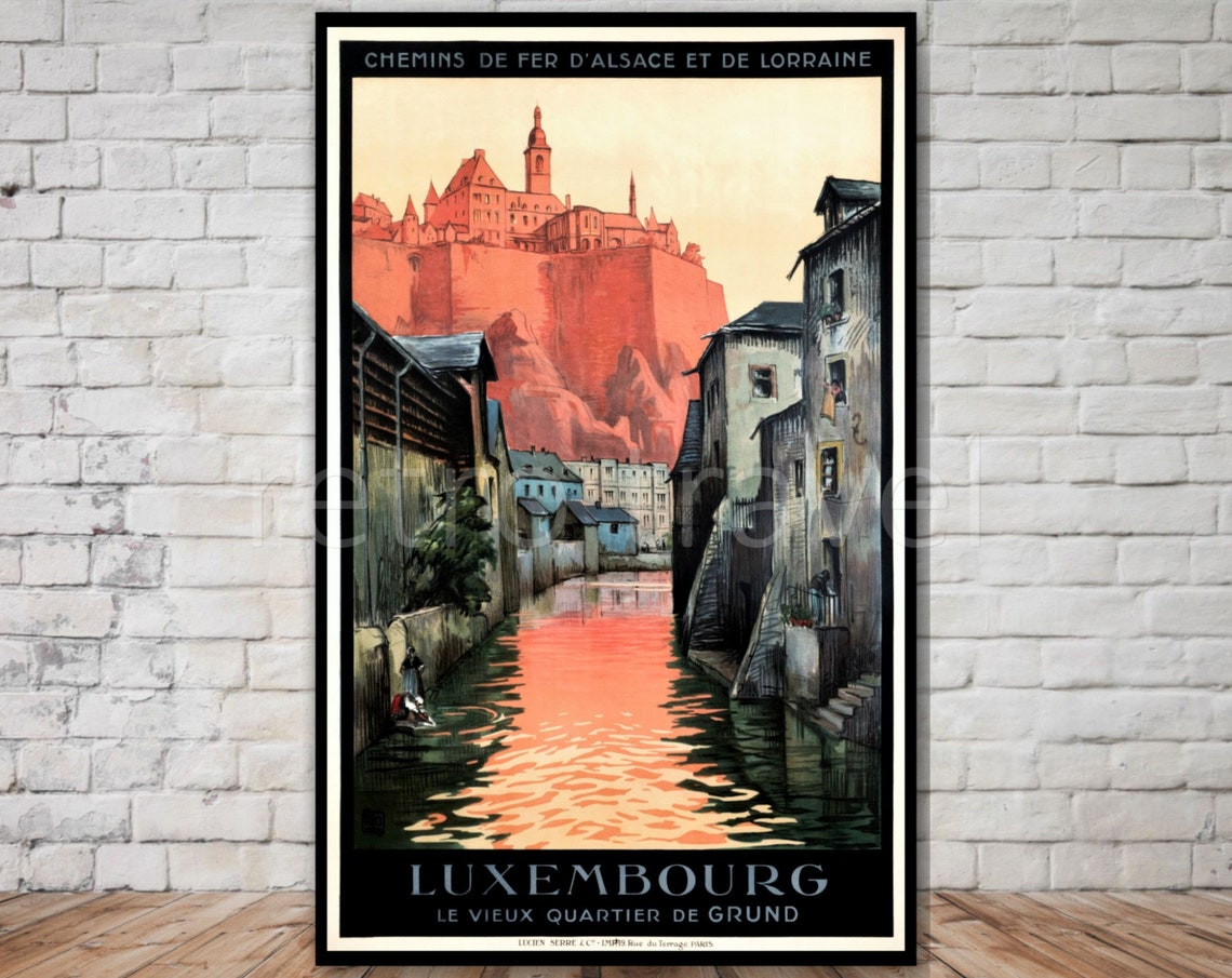Luxembourg Vieux Quartier de Grund Vintage River Poster Sunset