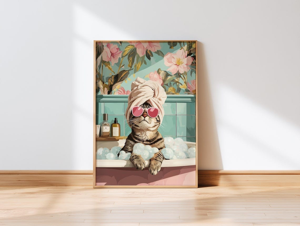 Tabby Cat Bathroom Art Print
