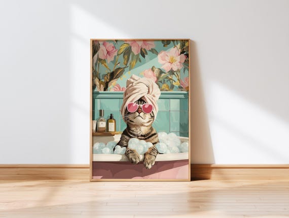 Tabby Cat Bathroom Art Print