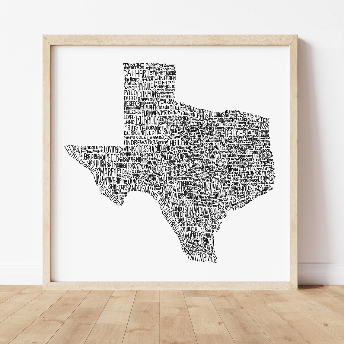 Texas City Names Art Print, Modern Minimalist State