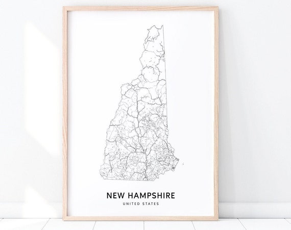 New Hampshire Map Art Print, Modern USA Poster