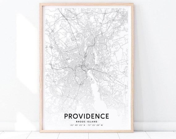 Providence Map Print Rhode Island Art Poster City Street Road Modern Wall Home Office Decor