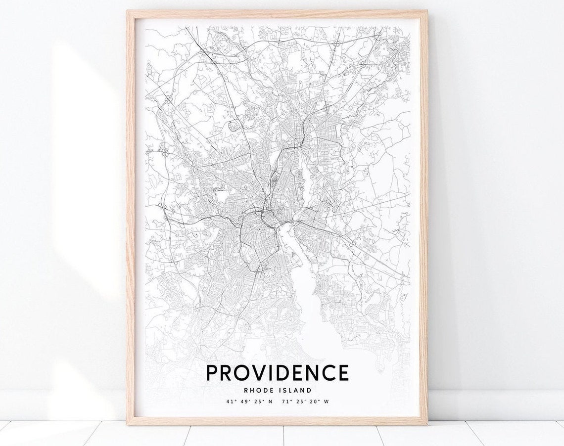 Providence Map Print Rhode Island Art Poster City Street Road Modern Wall Home Office Decor