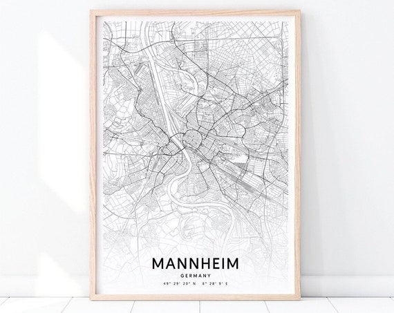 Mannheim Map Print Germany Art Poster City Street Road Minimalist Modern Wall Office Decor