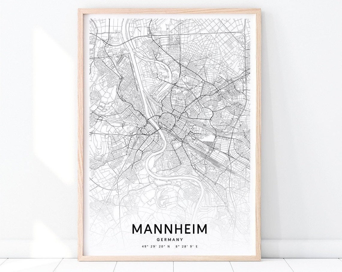Mannheim Germany City Street Map Black and White Minimalist Poster