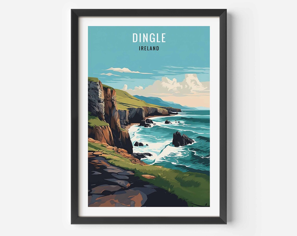 Dingle, County Kerry Travel Poster, Ireland Illustration