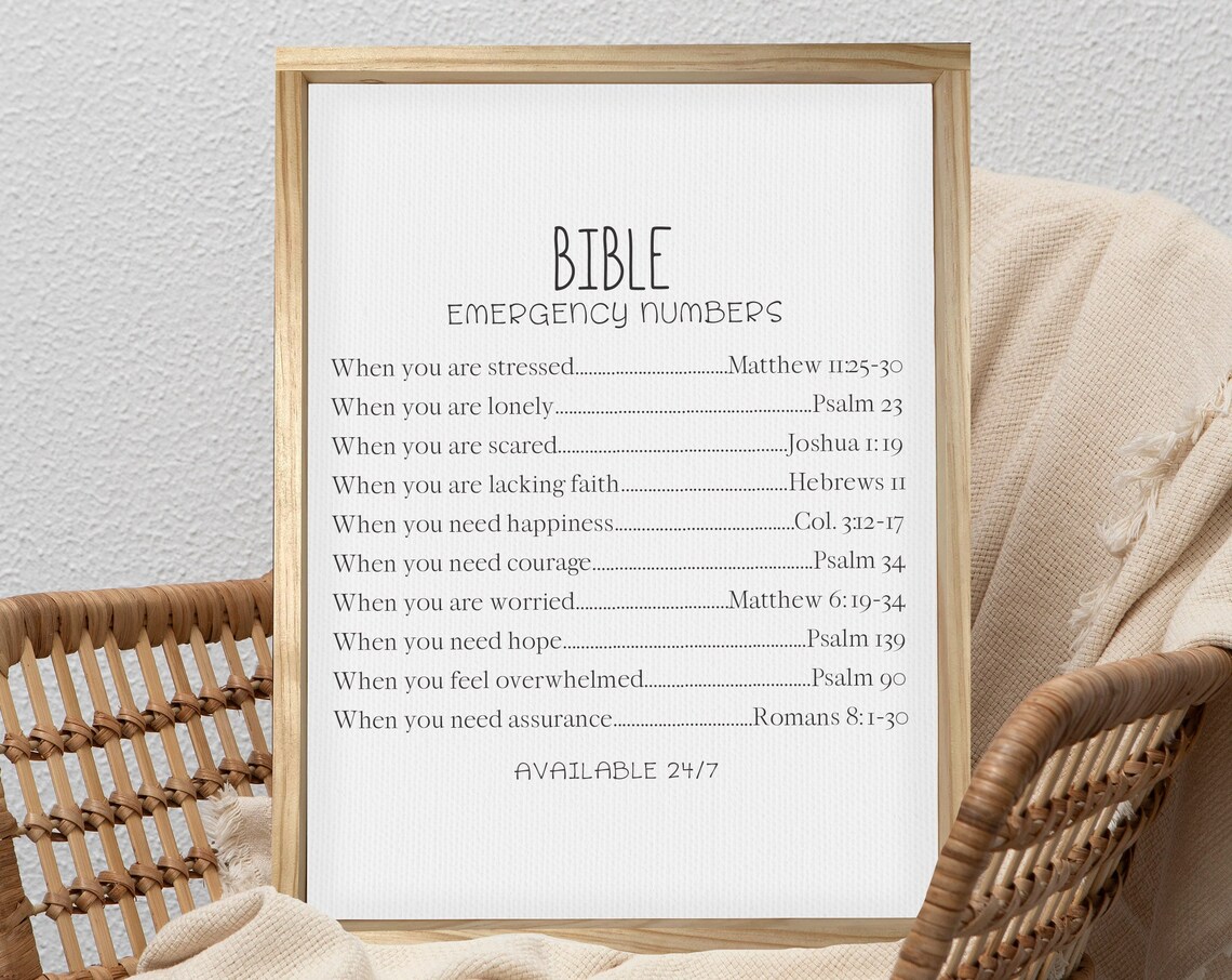 Bible Emergency Numbers Christian Scripture Verses Faith Wall Poster