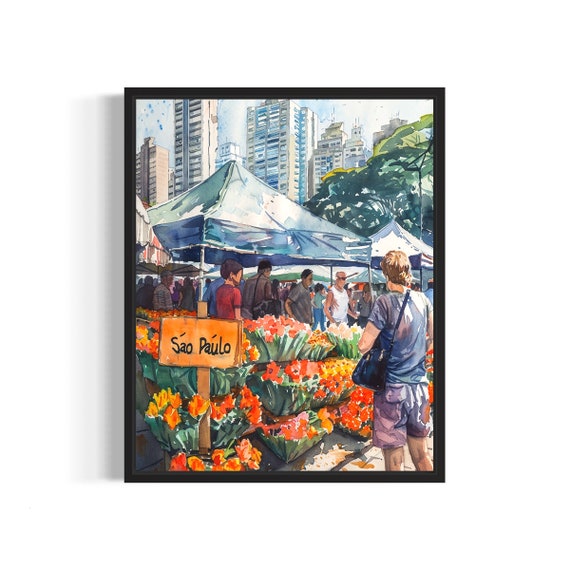 So Paulo Brazil Flower Market Poster Art Print Neutral Botanical Pastel Artwork Wall Art Painting Bedroom Restroom Decor