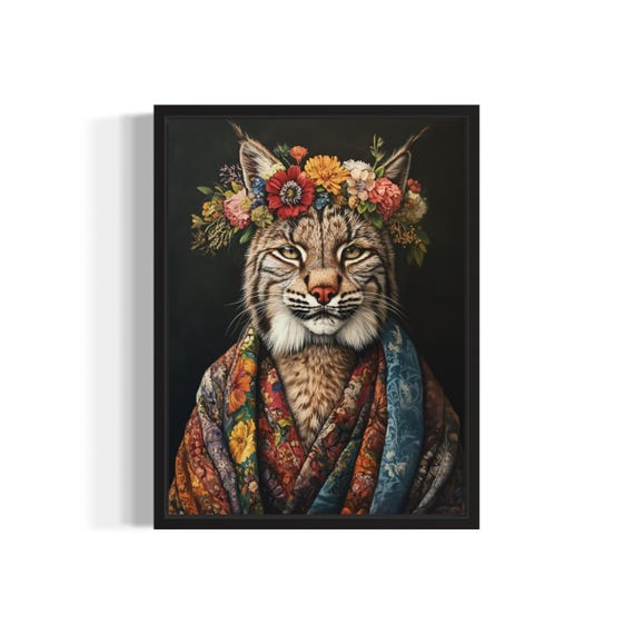 Lynx Poster Art Print Animal Flowers In Kimono Wall Art Decor Painting Artwork