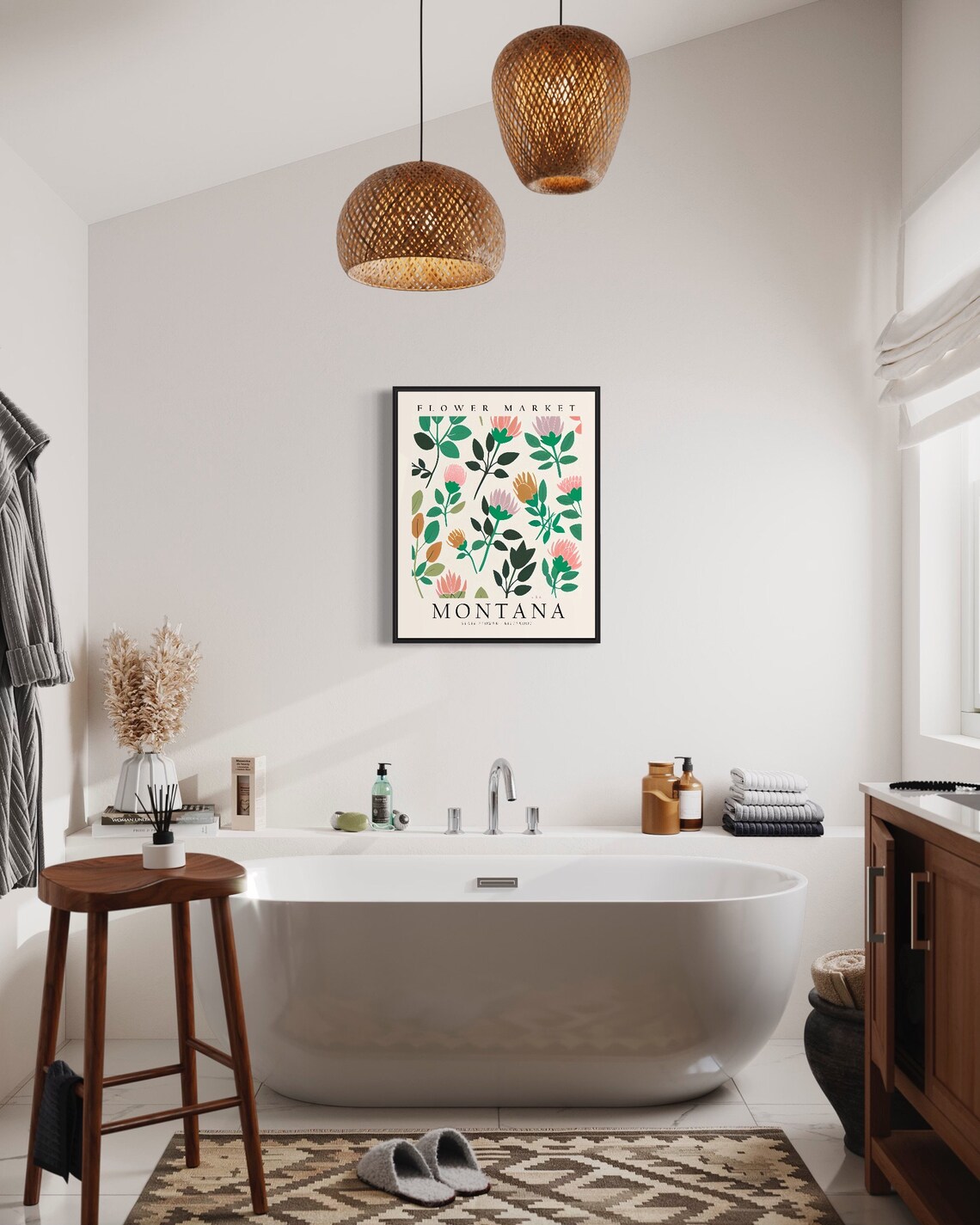 Montana State Flower Bitterroot, Neutral Botanical Art Print - Image 2