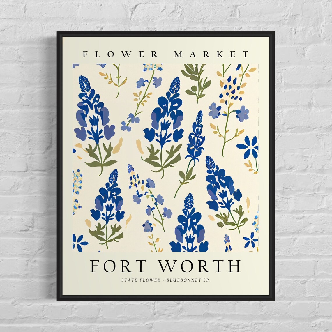 Fort Worth Texas Flower Market Art Print, Bluebonnet Art