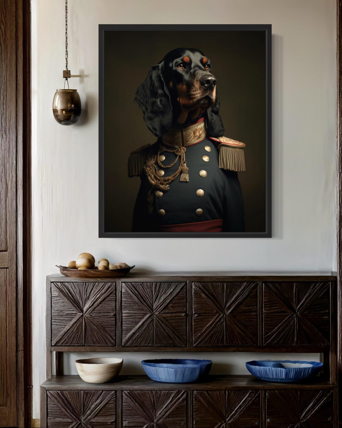 Gordon Setter Dog in Military General Uniform Portrait Poster - Image 2