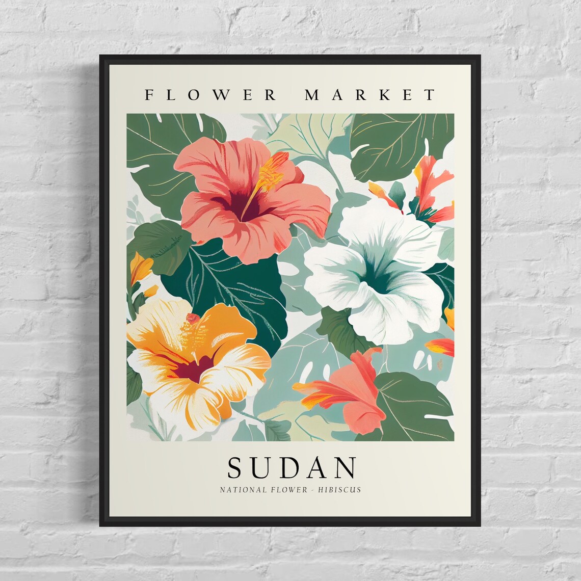 Sudan Flower Market Hibiscus Tropical Floral Botanical Poster