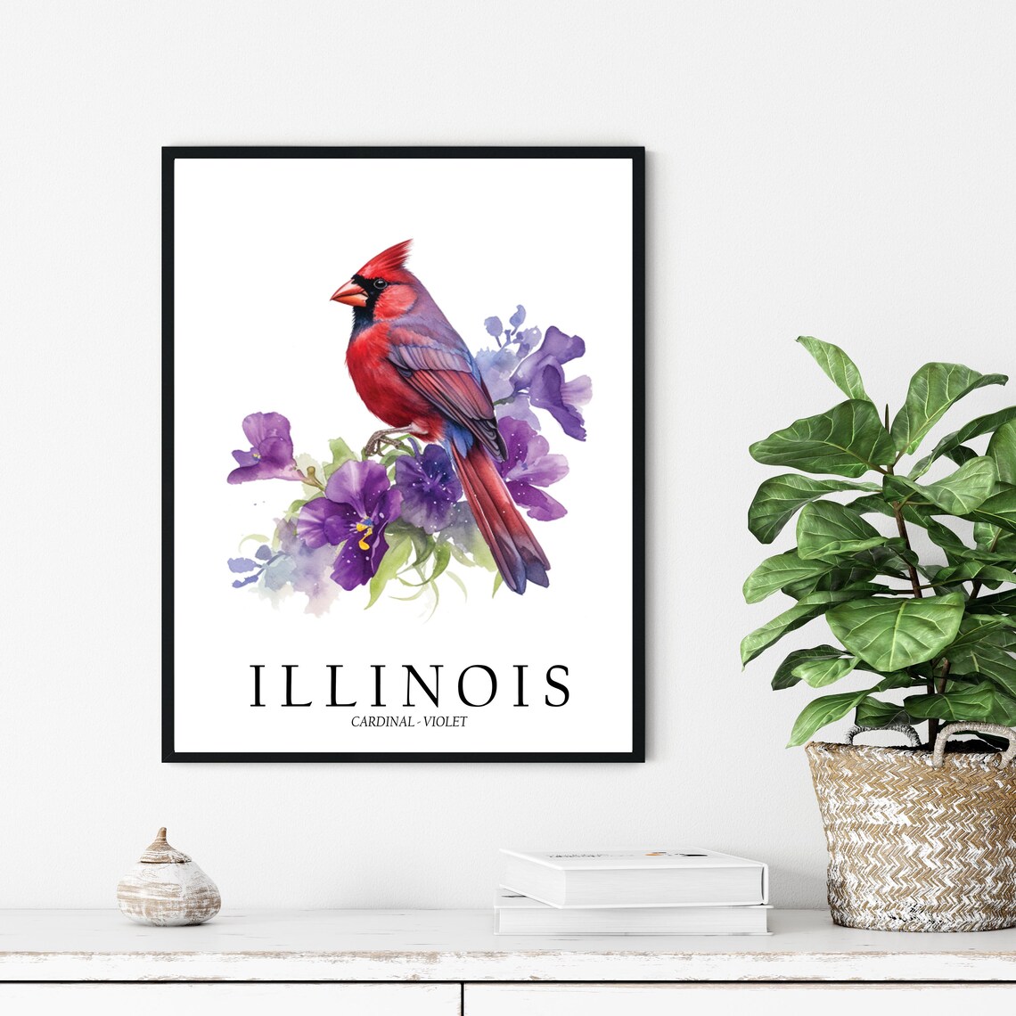 Illinois State Bird and Flower Wall Art Print - Image 3