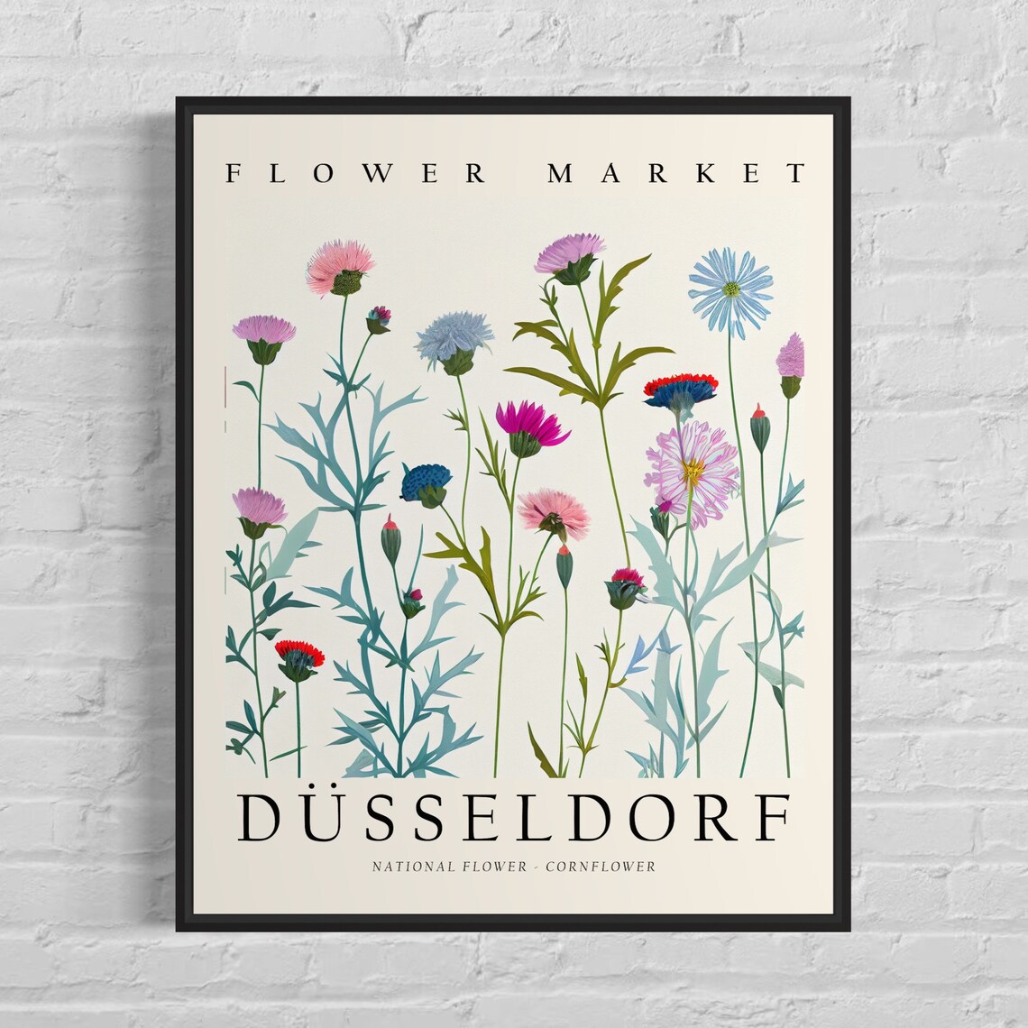 Dusseldorf Germany Cornflower Flower Market Wildflower Art Poster