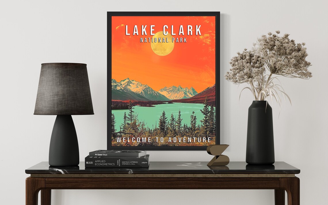 Lake Clark National Park Alaska Teal Lake Sunset Vintage Poster - Image 3