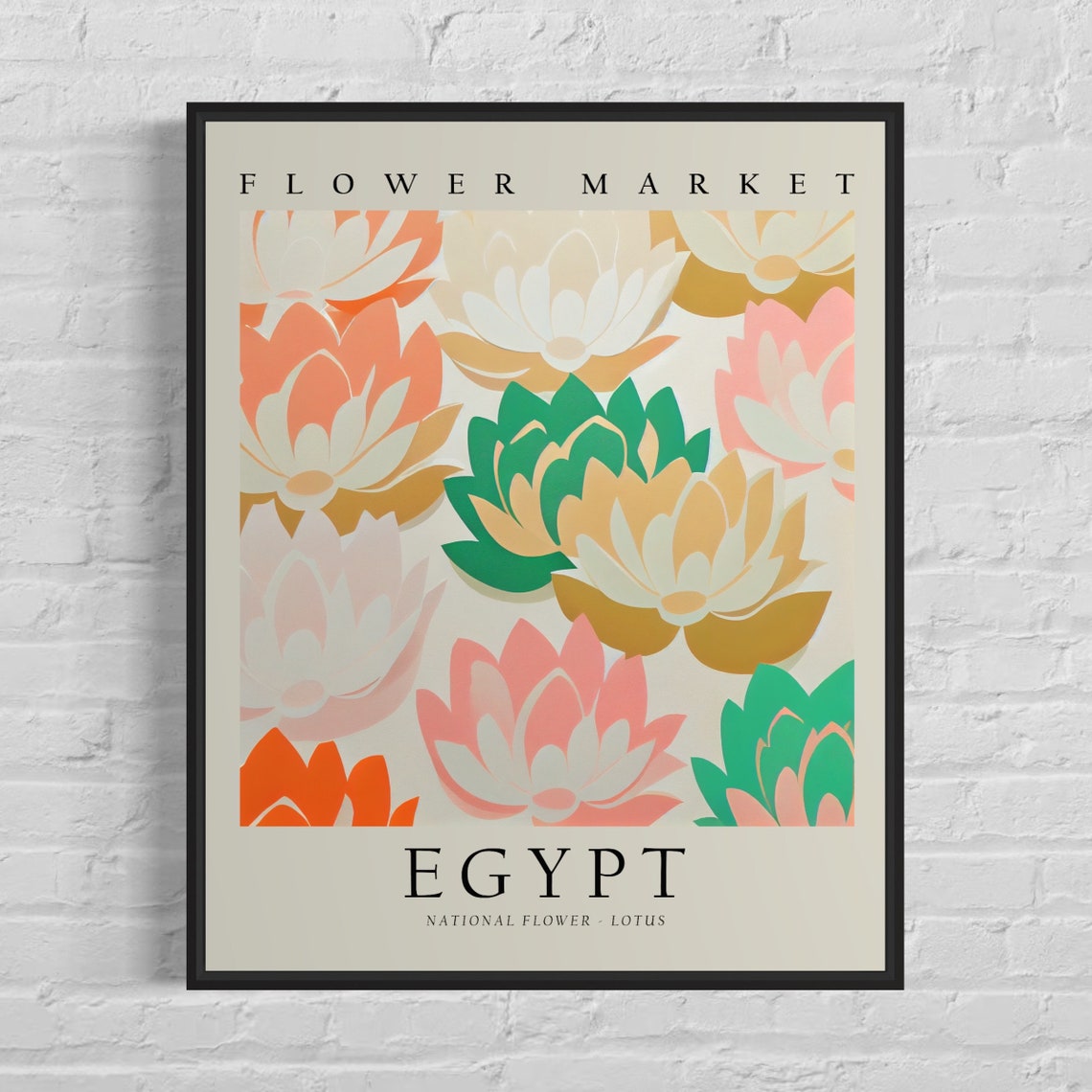 Egypt National Flower Market Coral Lotus Stylized Art Poster