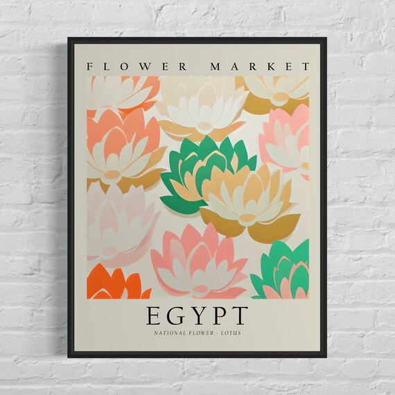 Egypt National Flower Egypt Flower Market Art Print Lotus 1960s Wall Art Neutral Botanical Pastel Artwork