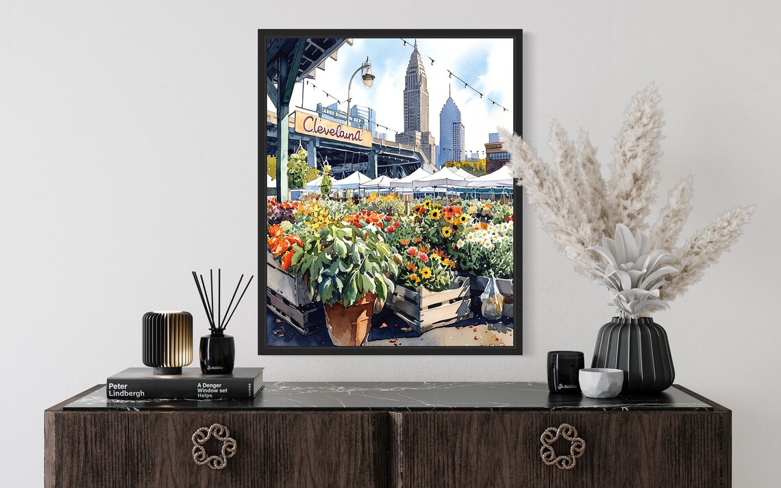 Cleveland Flower Market Neutral Botanical Art Print - Image 2
