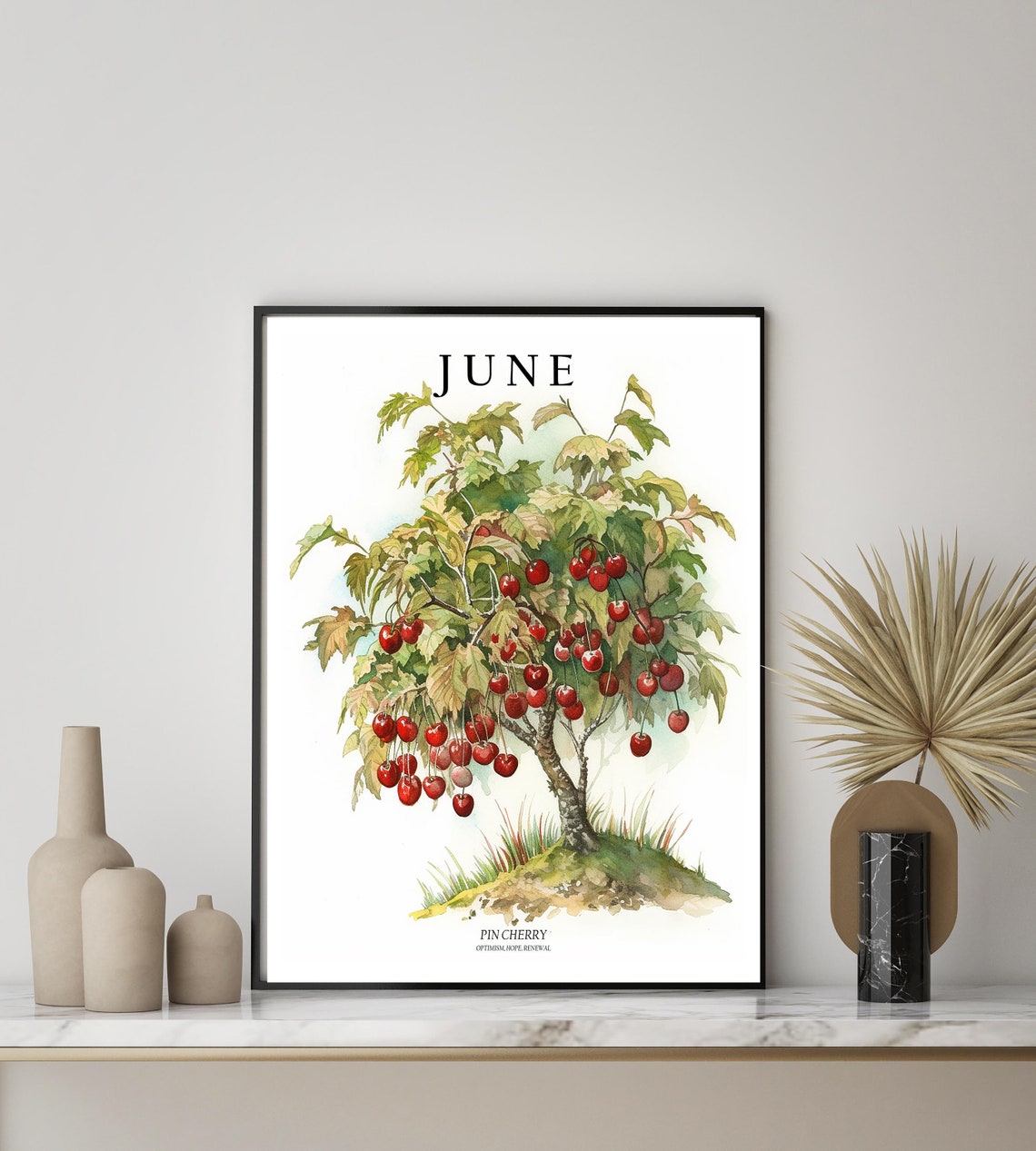 June Pin Cherry Tree Watercolor Botanical Tree Illustration Poster - Image 2