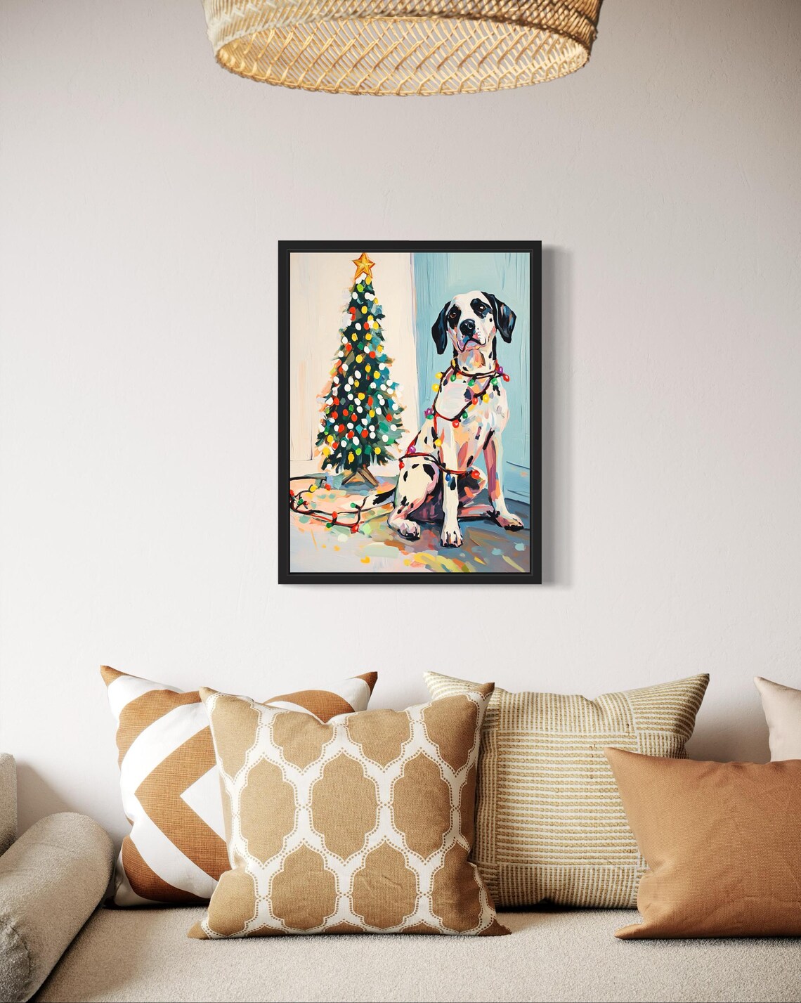 Dalmatian Dog Wrapped in Colorful Christmas Lights Holiday Poster - Image 2