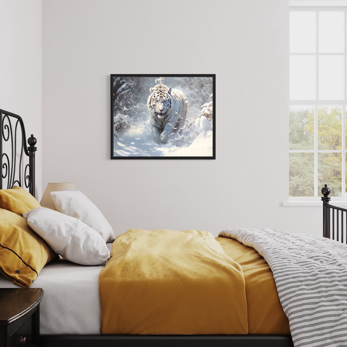 White Tiger Snowy Forest Wildlife Winter Landscape Art Print - Image 3