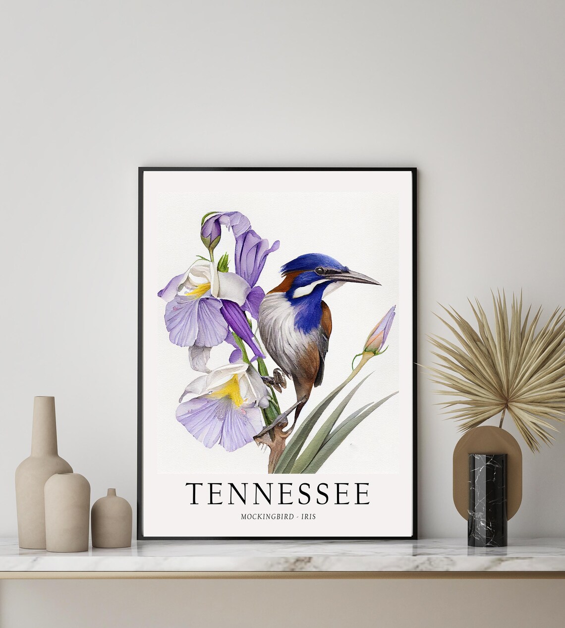 Tennessee State Bird Art Print, State Flower Wall Art