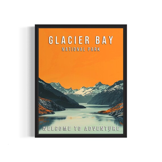 Glacier Bay National Park Alaska Fjord Snow Peaks Sunset Travel Poster