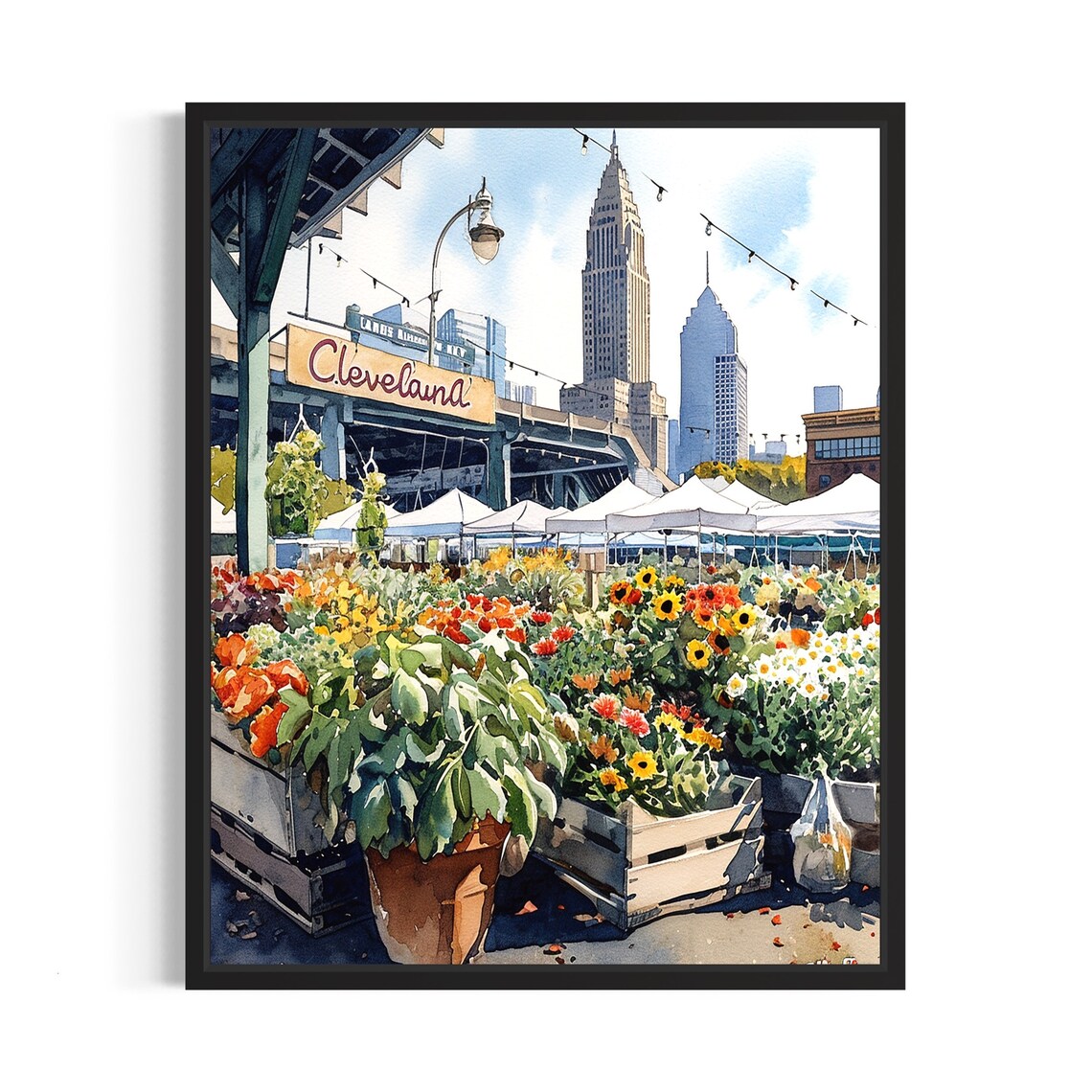 Cleveland Flower Market Neutral Botanical Art Print
