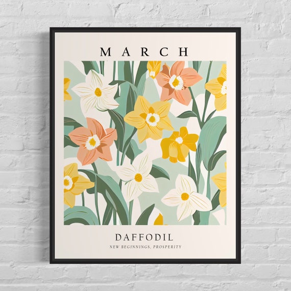 March Flower Month Daffodil Vintage Poster
