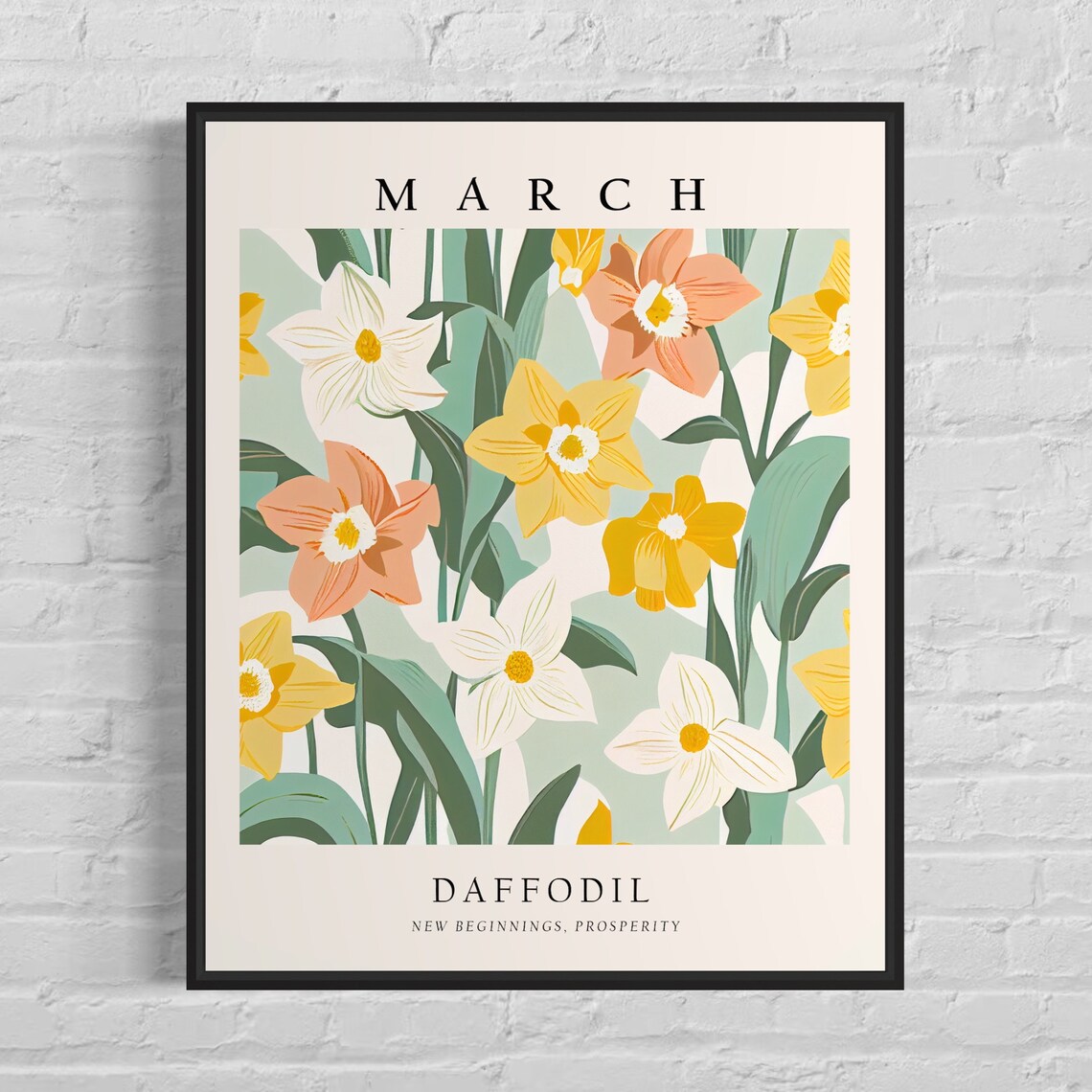 March Flower Month Daffodil Vintage Poster