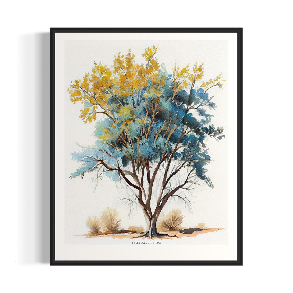 Blue Palo Verde Desert Tree Golden Bloom Watercolor Art Poster
