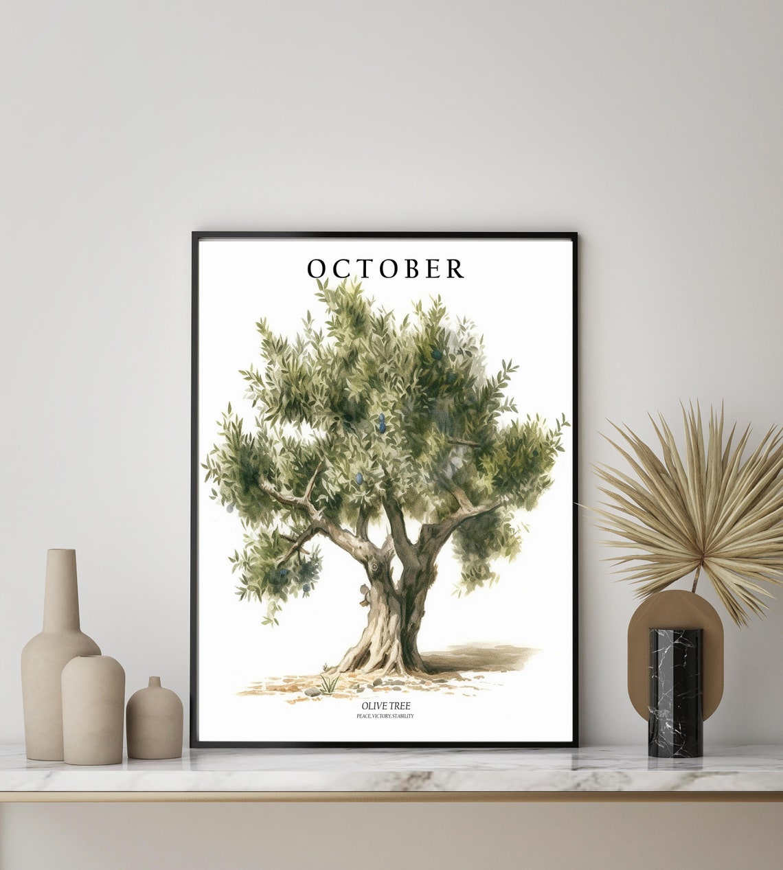 October Olive Tree Watercolor Botanical Tree Illustration Poster - Image 2