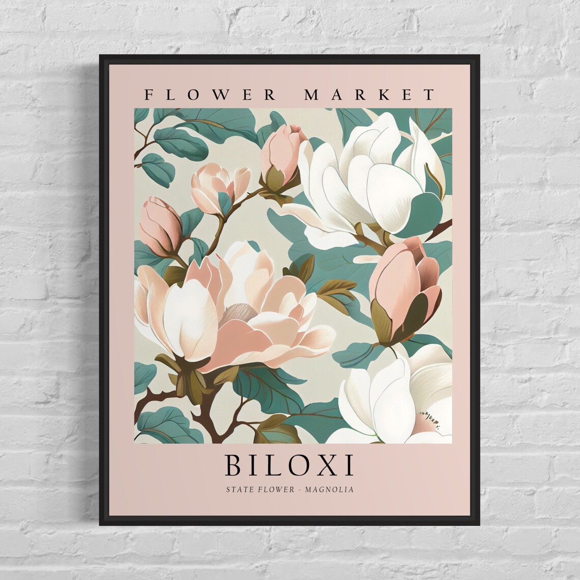 Biloxi Flower Market White Magnolia Botanical Blush Art Poster